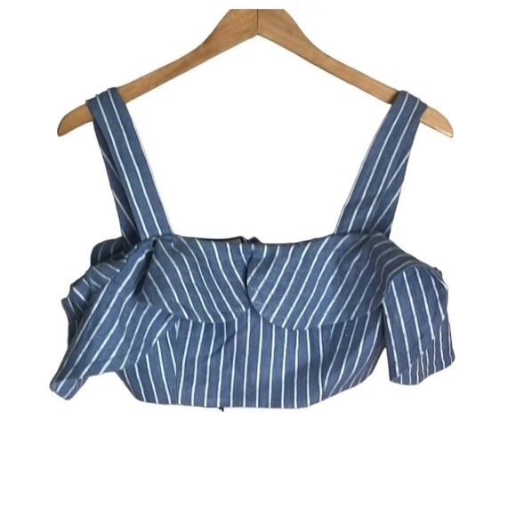 Alexis Benta Ruffle Crop Top, Off The Shoulder Light Blue & White Stripes, Small - Picture 11 of 11